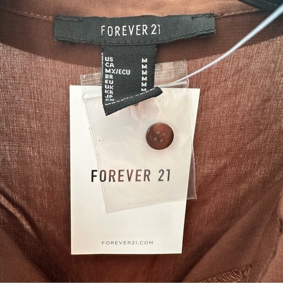 Forever 21 Lightweight Silky High-Low Buttoned Shirt - Medium - Brown - Picture 10 of 11